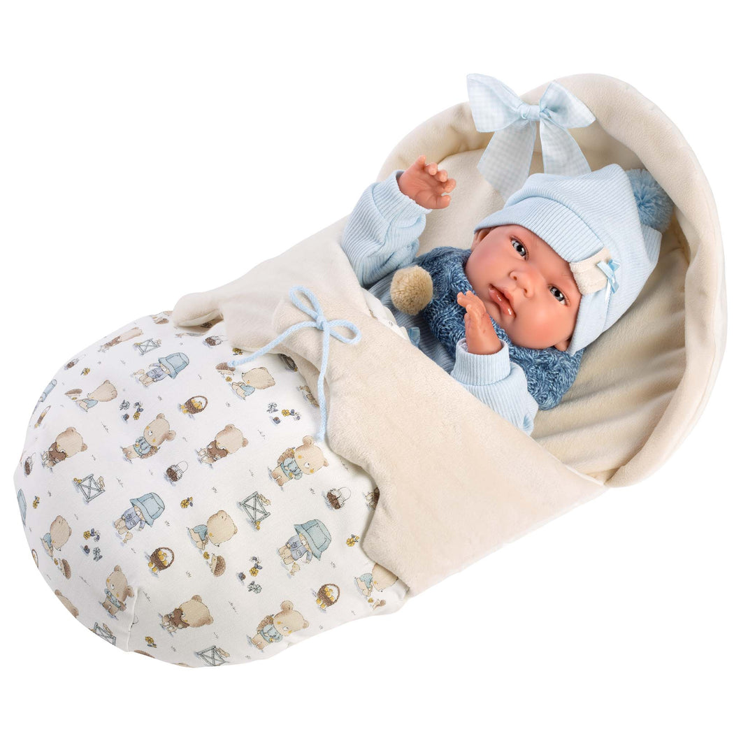 Llorens- Newborn Baby Boy Doll With Deluxe Sleeping Bag, Clothing & Accessories- Nico