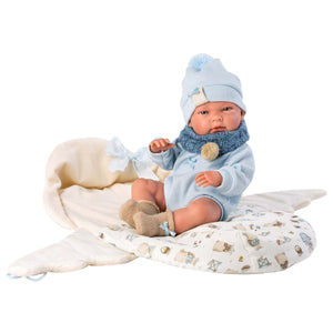 Llorens- Newborn Baby Boy Doll With Deluxe Sleeping Bag, Clothing & Accessories- Nico