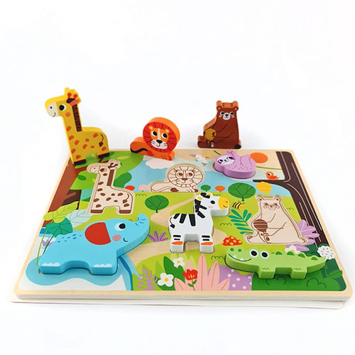 Wooden Chunky Puzzle - Wild Animals- Tooky Toy