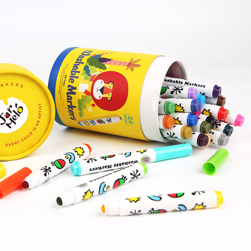 Round Tip Washable Markers - 24 Colours - Jar Melo